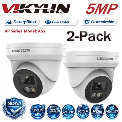 2Pack Vikylin 5MP Full Color+IR Light IP POE Camera Human/Vehicle Detection IP67
