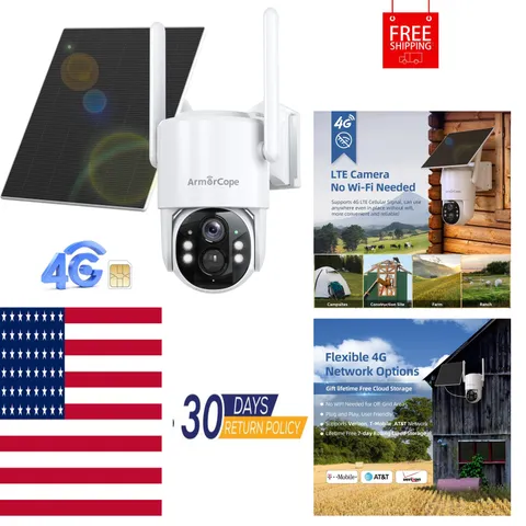4G LTE Cellular Security Camera, No Wifi Security Camera, 2.5K Solar Camera
