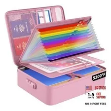 Fireproof File Organizer Bag with 13 Colorful Pockets Pink 13 Pockets,colorful