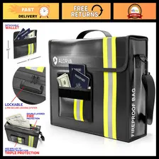 Fireproof Waterproof Document Bag - Lockable 17"x12"x5" - Reflective & Secure Wa