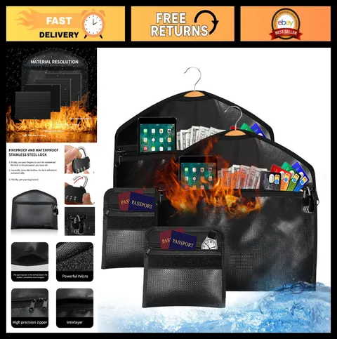 Fireproof Waterproof Safe with Lock & Small Bag, Hidden Compartment for Money &