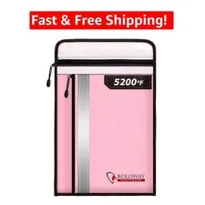 Upgraded 5200℉ Fireproof Document Pouch, Legal Size, Pink, Reflective Strip