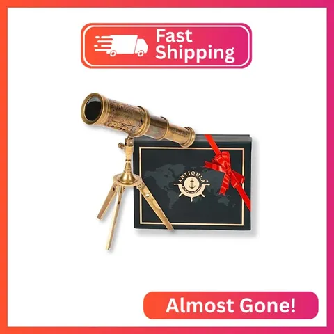 Antiqula Vintage Brass Decor Telescope on Tripod, Antique Pirate Spyglass with G