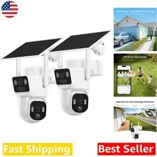 Solar Powered Security Cameras Outdoor 2K Dual View, 2 Pack, PIR Motion Alerts
