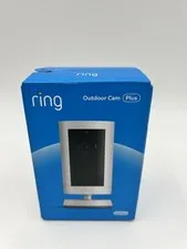 Ring Outdoor Cam Plus, Battery, Wide-Angle 2K Video, Newest model, New, White