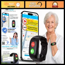 Seniors Fall Detection Wristband - GPS Tracking, 2-Way Calling, Waterproof Alert