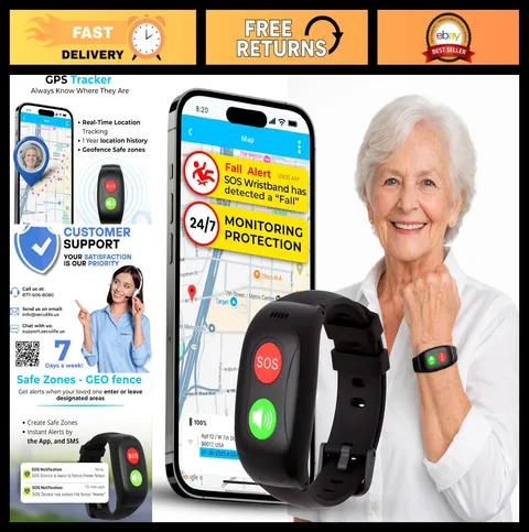 Seniors Fall Detection Wristband - GPS Tracking, 2-Way Calling, Waterproof Alert