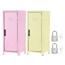 Mini Locker 4.3 x 10.8 Inch, 2 Pcs Small Locker with Lock Keys Light Pink/Yellow