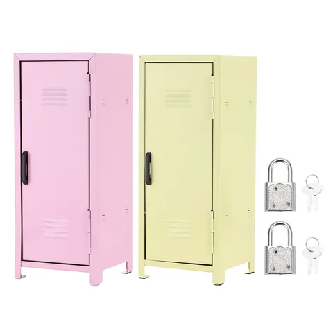 Mini Locker 4.3 x 10.8 Inch, 2 Pcs Small Locker with Lock Keys Light Pink/Yellow