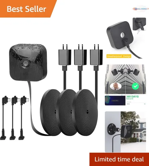 Power Cord 25ft Outdoor Waterproof Flat Cable for Blink Cameras 3 Pack