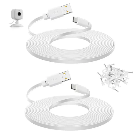 2-Pack 30 ft Power Cord for Blink Mini 2, Blink Outdoor 4 Camera, White | Long U