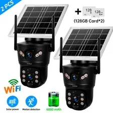 KERUI 6MP Solar Camera WIFI Solar Panel Dual Lens Camera 128G Home Security Kit