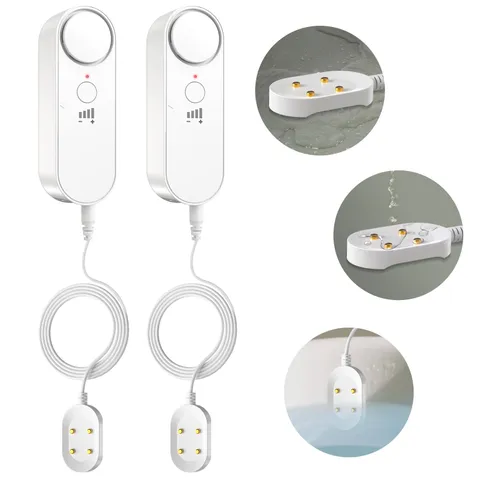 3in1 Water Alarm for Basements with 6.5ft Detection Cable, Water Sensor for B...