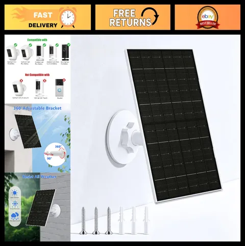 7W Solar Panel for Security Cameras, USB-C Adapter, 7.2FT Cable, IP65 Waterproof