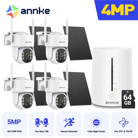 ANNKE 4MP Wireless Solar Powered Security Camera System PT AI Color Night w/64GB