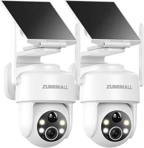 2K Solar Security Cameras Wireless Outdoor 2-Pack, 360° PTZ Camera for Home Secu