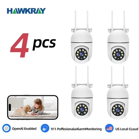 4PCS Hawkray AI Intelligent Surveillance Camera - 911 Alarm Easy Install Quick S