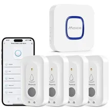 MAXCIO WiFi Water Leak Detector 4 Pack, Smart Water Wireless Sensor with 110d...