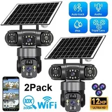 3 Lens 12MP Solar Battery Home Security Camera Outdoor Wifi Wireless PTZ CCTV US