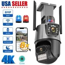 Dual Lens 4K WiFi Security Camera 8X Zoom Outdoor Home Night Vision CCTV PTZ US