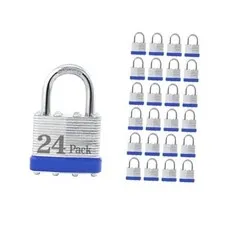  Locks Laminated Steel Keyed Padlocks,Keyed Alike Locks, 1-9/16 24 pack blue