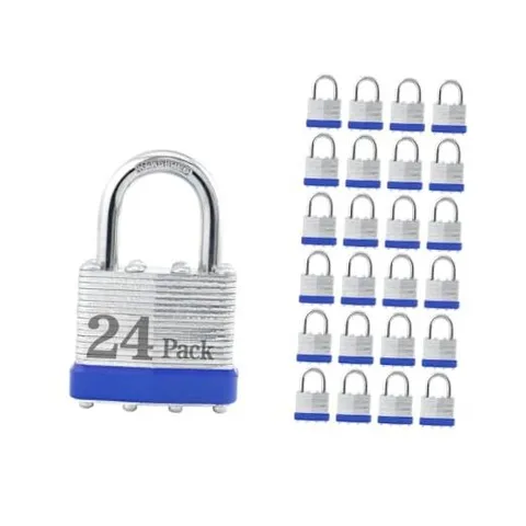  Locks Laminated Steel Keyed Padlocks,Keyed Alike Locks, 1-9/16 24 pack blue