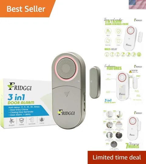 3-in-1 Alarm - Door Left Open Alarm with Delay, 0/5/10/30/60 Seconds, 2/5 Min...