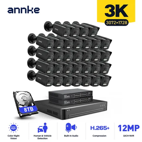 ANNKE 32CH 12MP NVR H.265+ 3K POE Security Camera System AI Color Night Vision