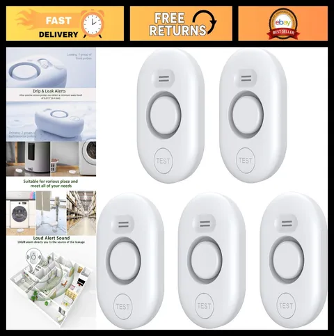 5 Pack Water Leak Detectors - 100dB Alarm for Home Flood & Pipe Leak Alerts