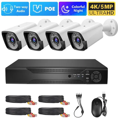 4K 5MP Security CCTV Camera System 4CH Night Vision Video Surveillance Outdoor