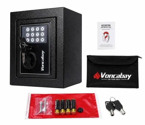 Voncabay Mini Digital Safe Black Electronic Keypad Steel with Manual Override