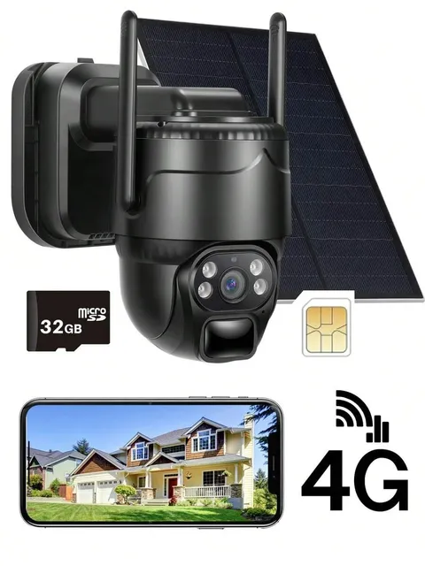 4G Wireless Solar Security Camera, Outdoor Security Camera, Solar Power Black