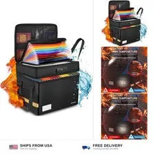 Fireproof Document Box with 13 Pocket Accordian File Folder | Water-Resistant...