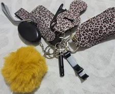 Panic Personal Alarm Keychain w/ Keyring, Leopard Print, Black & Yellow