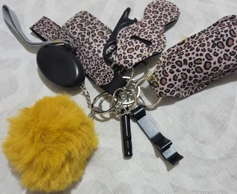 Panic Personal Alarm Keychain w/ Keyring, Leopard Print, Black & Yellow