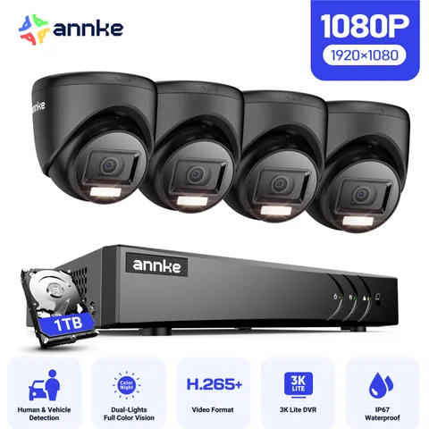 ANNKE 8CH 5MP Lite DVR CCTV 1080P Security Camera System Outdoor Color Night 1TB