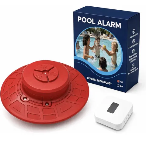 Pool Alarm for Inground & Above Ground Pools w/ Indoor Receiver Red
