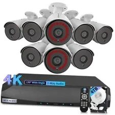 【130° Wide Angle】 4K Wired Security Camera System Outdoor Home 8MP 8-Cams 4TB
