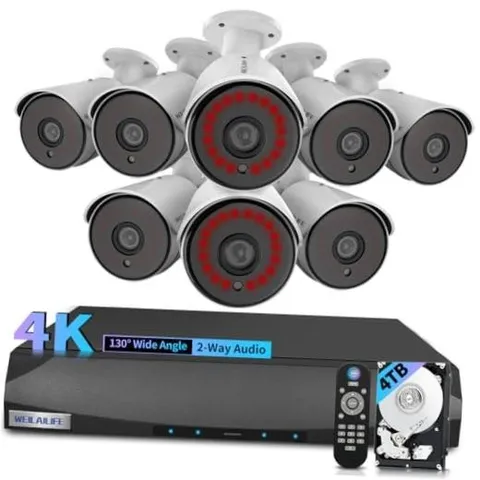 【130° Wide Angle】 4K Wired Security Camera System Outdoor Home 8MP 8-Cams 4TB