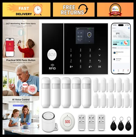 Home Security Wireless Alarm System, 24Pcs WiFi/GSM/4G, Loud Siren, Motion Senso