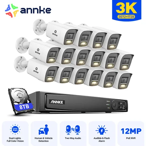 ANNKE 16CH 12MP NVR 3K POE Two Way Audio Security Camera System Color Night IP67
