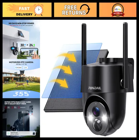 Wireless Solar Security Camera, 2K 360° WiFi Outdoor Surveillance, 3MP Night Vis