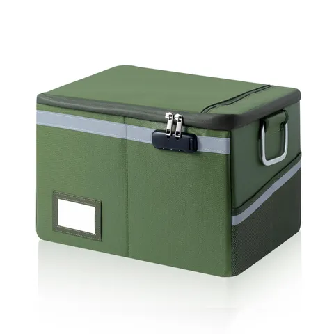 Fireproof Waterproof Document Box Lock Collapsible Portable File Organizer Green