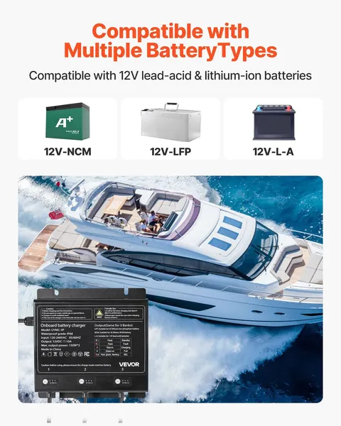 Marine Battery Charger, 3-Bank, 10A 12V Onboard Boat Charger, IP68 Waterproof S