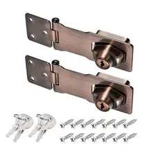 2Pcs 4Inch Keyed Hasp Locks Twist Knob Locking Keyed Alike, Copper