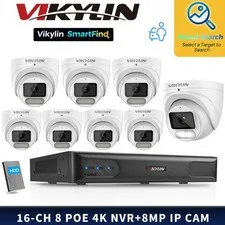 VIKYLIN SmartFind MD 8POE 16CH NVR ISP MIC F1.0 Color 8MP IP Camera Systems Lot