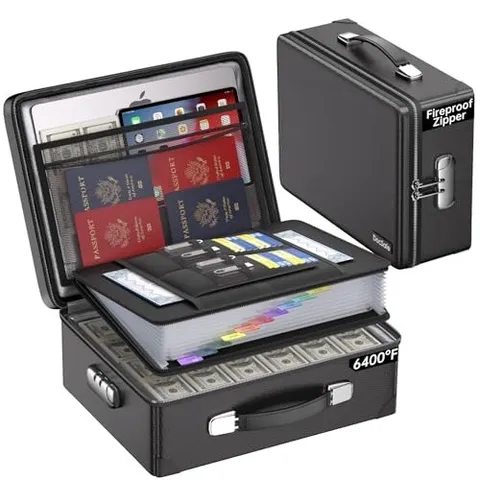 DocSafe Fireproof Document Box 6400°F Water Resistant Lock 13 Pocket Black