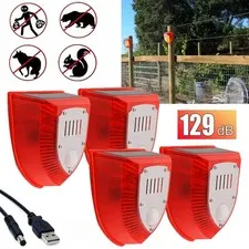 4X Solar-Powered Outdoor Motion Sensor Alarm 129dB Dog Barking & Gunshot Sounds