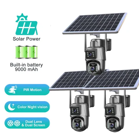 3PCS Solar Wireless WiFi Outdoor PTZ Home Security Camera Color Night Vision
