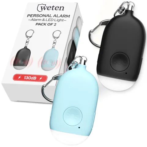 Rechargeable Personal Alarm Keychain - 130dB Siren & LED Light - 2 Pack Perso...